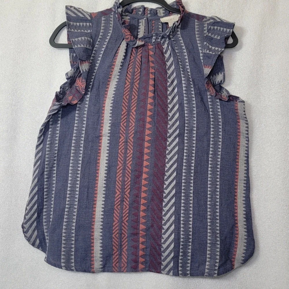 LOFT Outlet Small Ruffle Sleeveless Top Aztec Western Cowgirl‎ Tribal Dark Fairy